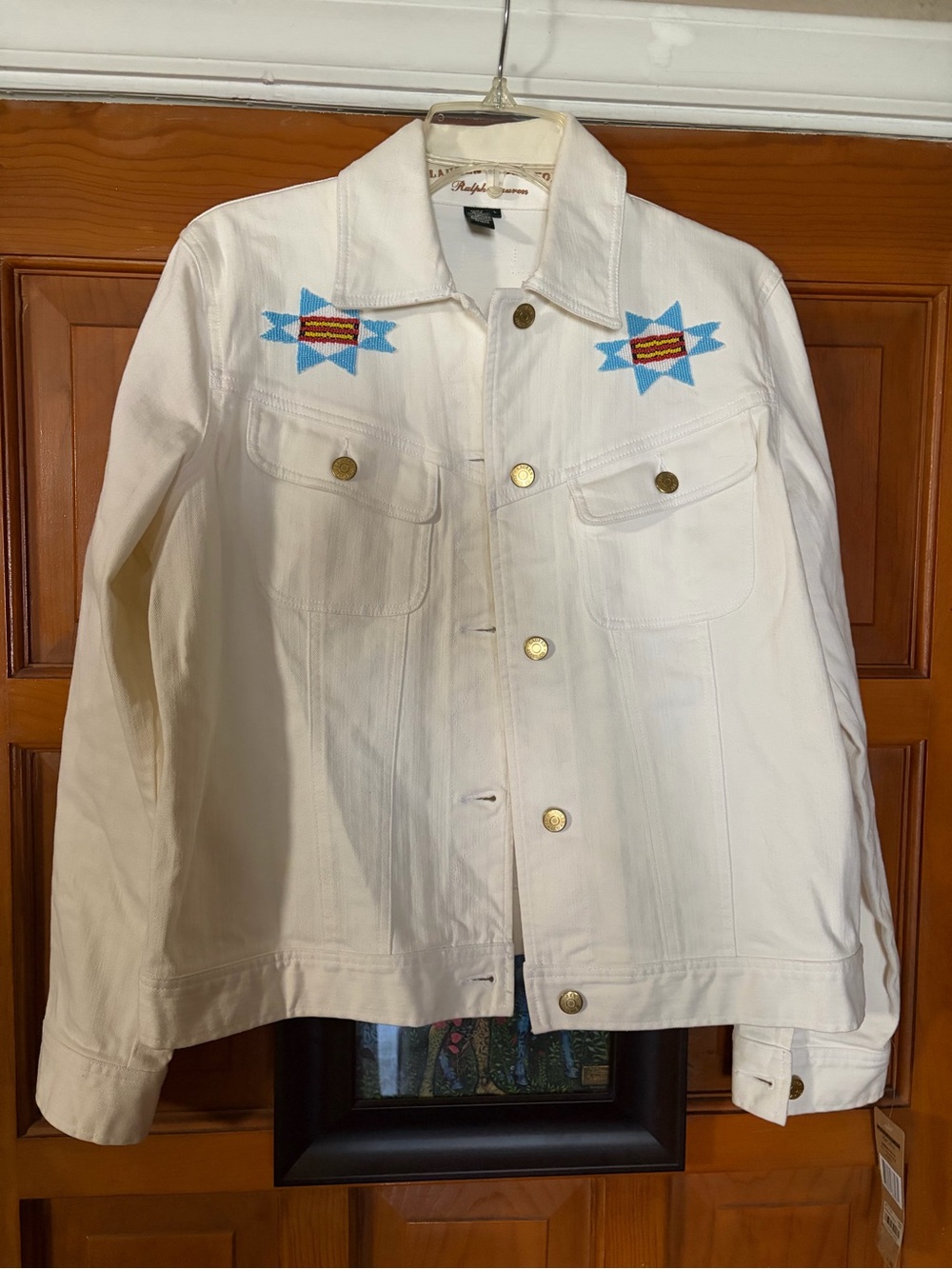 Ralph Lauren White Denim Americana Beaded Jacket New w/tags